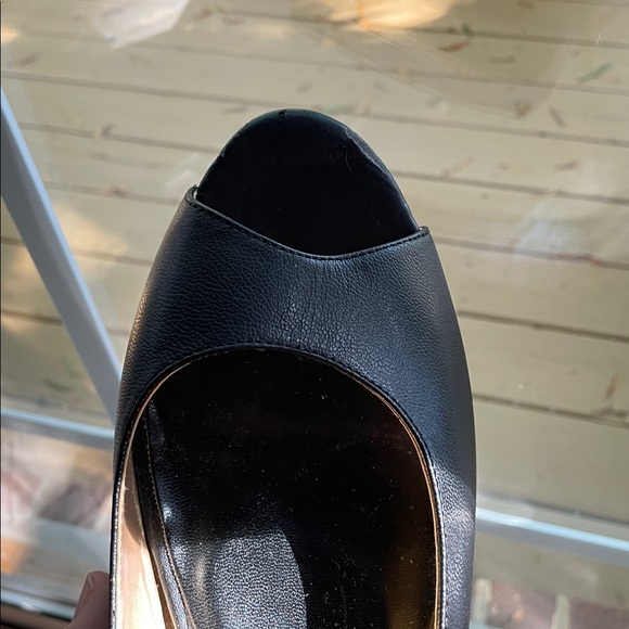 Le Dame - Rori Black Leather Peep Toe Wedge 12.5 W - Picture 8 of 12